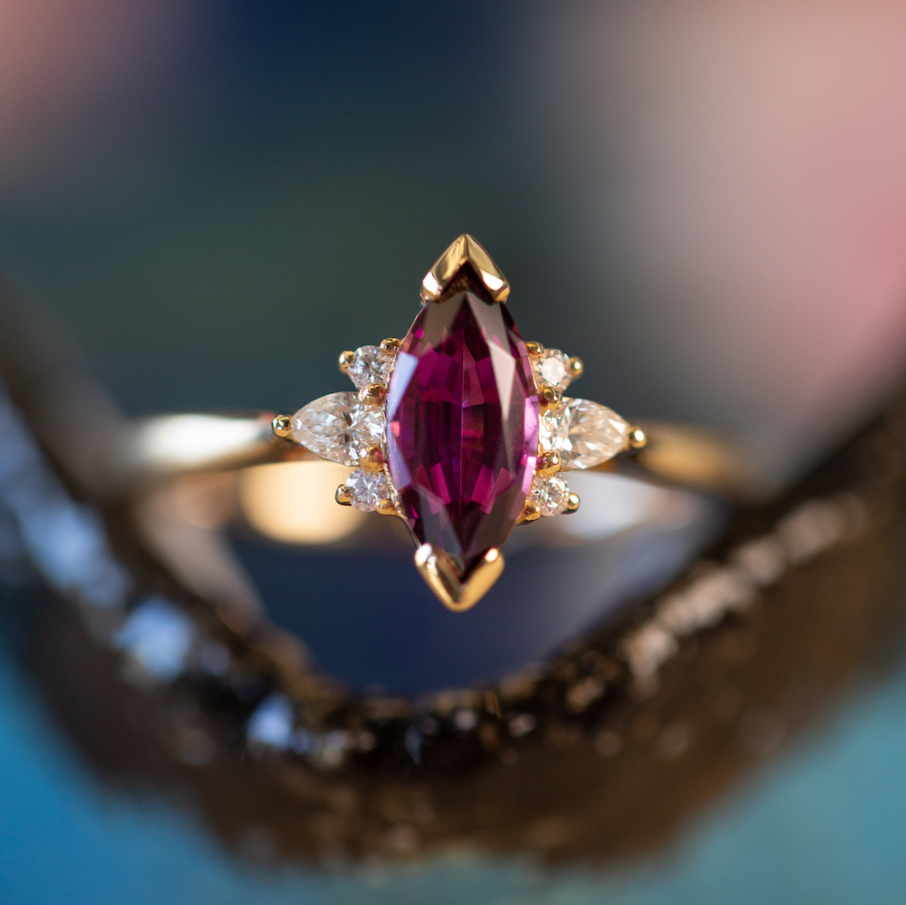Rhodolite Garnet Diamond Ring