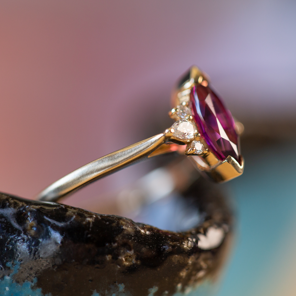 Rhodolite Garnet Diamond Ring