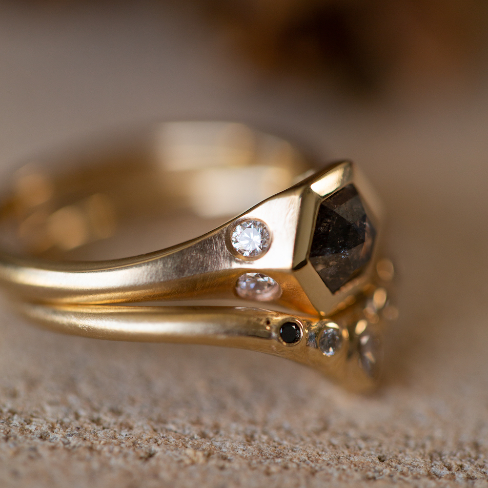 Salt and Pepper Diamond Ring