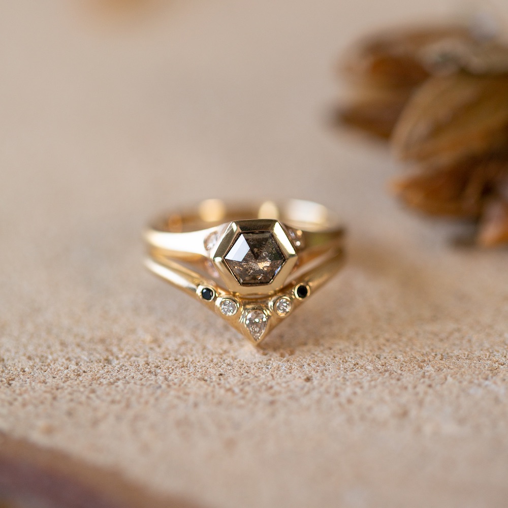 Salt and Pepper Diamond Ring