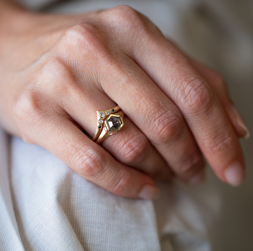 Salt and Pepper Diamond Ring